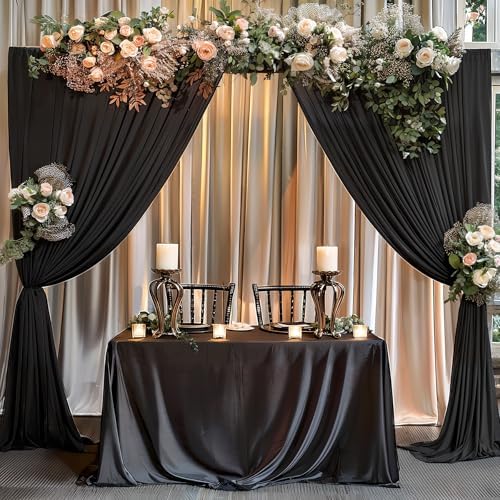 Black Backdrop Curtain 10x10ft - Wrinkle Free Polyester Photo Curtain Backdrop Wedding Back Drop Fabric Drapes for Party Decorations Background for Photography - Image 3
