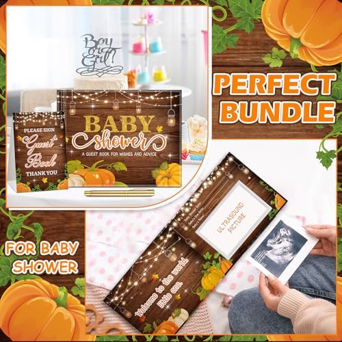 Fuyoooo 27 Pcs Rustic Little Pumpkin Baby Shower Guest Book with Gold Pen - Image 6