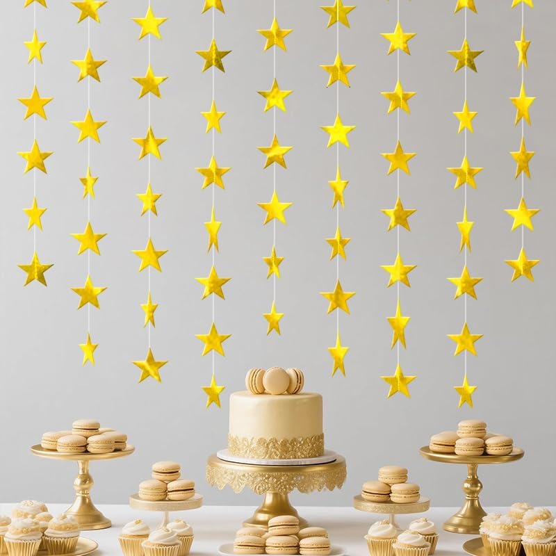 Gold Shining Star Hanging Garland Gold Hanging Sparkling Star Streamer Glitter Bunting Banner Twinkle Backdrop for Wedding Baby Shower Birthday Christmas Decorations 40 Feet - Image 2