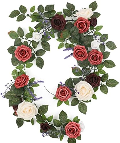 Garisey 5FT Burgundy Ivory Artificial Rose Garland for Wedding Arch Table - Image 2