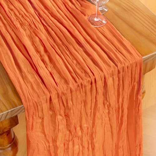 DeZerlor Orange Cheesecloth Table Runners 4 Pack Summer Boho Fall Runners - Image 2