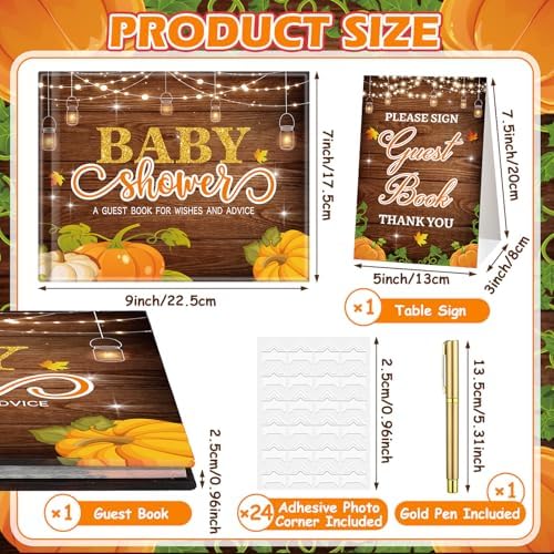 Fuyoooo 27 Pcs Rustic Little Pumpkin Baby Shower Guest Book with Gold Pen - Image 5