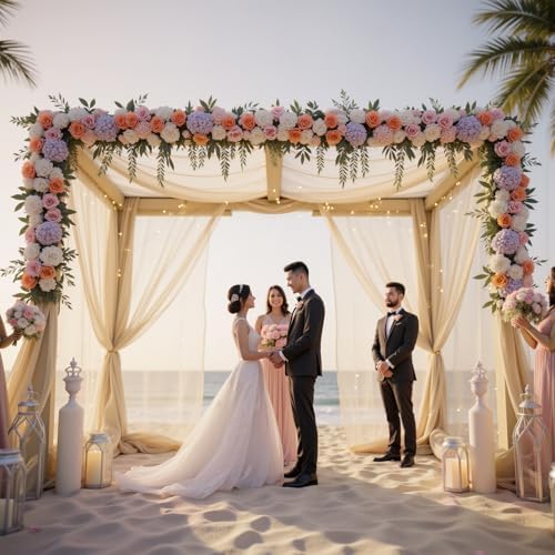 20 FT x 8 FT Champagne Backdrop Curtain - Tulle Backdrop Curtain with 9.8FT Lights String - Sheer Backdrop Curtains with 4 Inch Rod Pockets for Birthday Weddings Baby Shower Party Decorations - Image 4