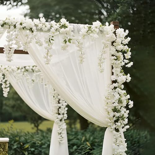 YRIOWMI 10PCS 59FT Artificial Silk Cherry Blossom Garland, Hanging Sakura Flower Vines for Wedding Party Home Arch Office Sakura Decor (White) - Image 6