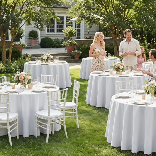 Fitable 6 Pack White Round Tablecloths - 90 Inches in Diameter - Image 2