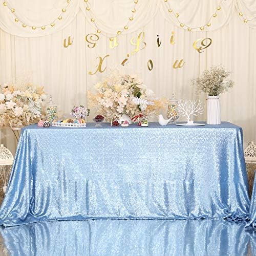 Eternal Beauty Baby Blue 90x132 Inch Baby Shower Sequin Tablecloth - Image 3