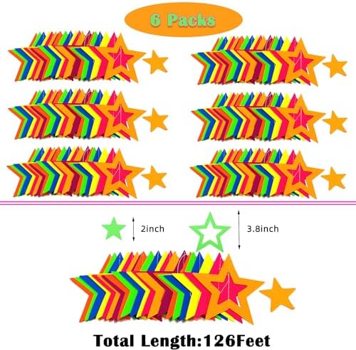 126feet UV Paper Garland Hollowed Star Neon Streamers Black Light Decorations Glow Party UV Reactive Party Favors Glow in The Dark Supplies and Decorations Wedding Birthday Banner - Image 6