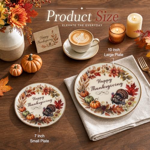 KIRE 60Pcs Thanksgiving Plates Plastic -Turkey and Pumpkin Fall Plastic Plates - Include 30Ps 10inch Dinner Plate and 30Pcs 7inch Dessert Plate for Thanksgiving/Friendsgiving Party - Image 2