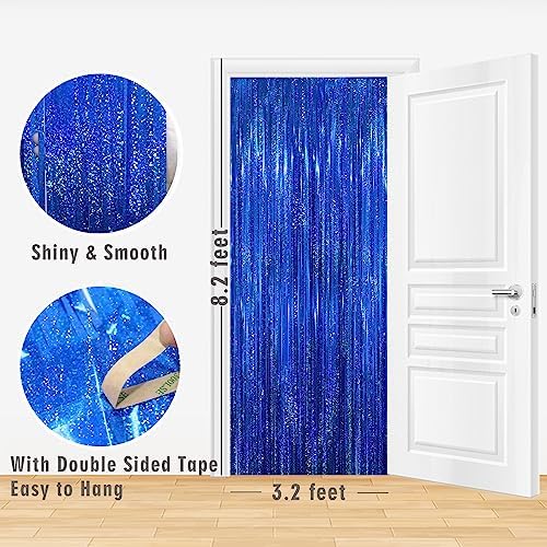 GOER 3.2 ft x 8.2 ft Metallic Tinsel Foil Fringe Curtains Party Photo Backdrop Party Streamers for Birthday,Graduation,New Year Eve Decorations Wedding Decor(1 Pack,Shiny Blue) - Image 2