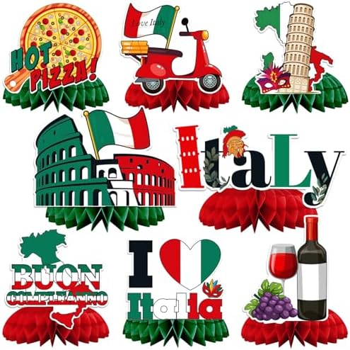 JULMELON 8 Pack Italian Themed Honeycomb Centerpieces Italian Party Favors by JULMELON