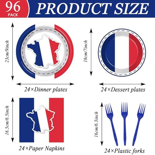 gisgfim 96Pcs French Flag Party Supplies Paper Plates Napkins - Image 2