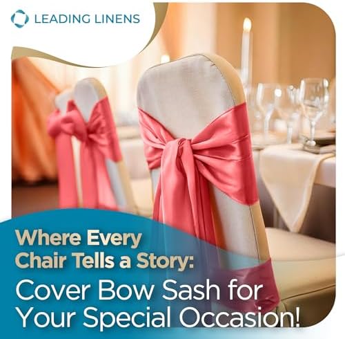 Leading Linens 250 pcs Coral 108"x8" Satin Bow Sash Chair Cover Decoration - Image 4