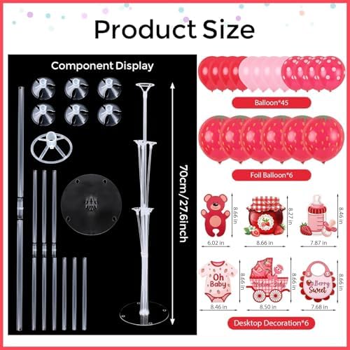 6 Sets Strawberry Balloon Stand Kit for Table Strawberry Baby Shower Centerpieces with Balloon Sweet Strawberry Party Balloon Decorations for Girls Strawberry Birthday Themed Supplies - Image 3