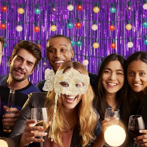 5 Pack 3.28ft x 6.56ft Purple Metallic Tinsel Foil Fringe Curtains, Photo Booth Backdrop Party Decorations for Birthday Wedding Baby Shower Graduation Bachelorette New Years - Image 5