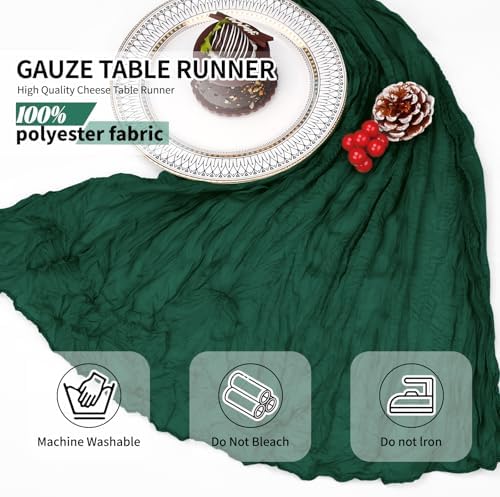 4 Pack Pack Dark Green Cheesecloth Table Runner 10Ft, Christmas Table Runner 21.5 X 120 inch, Semi Sheer Cheese Cloth Fabric Boho Table Runner Bulk for Christmas Decorations,Bridal Shower,Wedding - Image 4