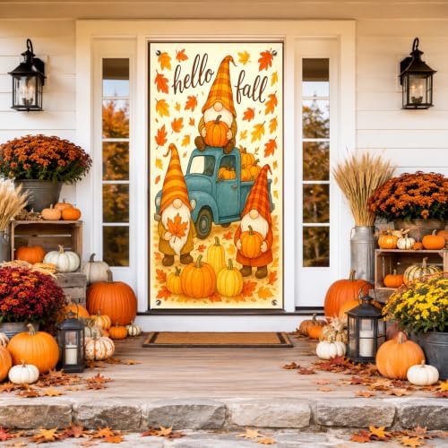 BlissYard Fall Door Cover Thanksgiving Decor Gnome Pumpkin Truck 35x71 Inch - Image 3