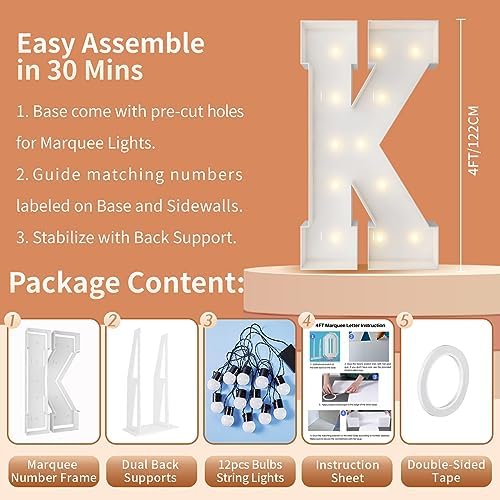 4FT Marquee Letters, Large Light Up Letters K for Party Decor - Image 5
