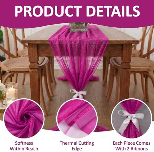 Pack of 20 Chiffon Table Runners 29 x 120 Inch, 10FT Long - Magenta - Image 5