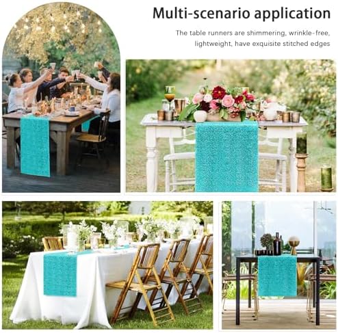 6 Packs 12 x 72 inches Sequin Table Runner, Turquoise Glitter Table Runner for Birthday Party Supplies Wedding Engagement Baby Shower Holiday Celebration Event Decorations - Image 6
