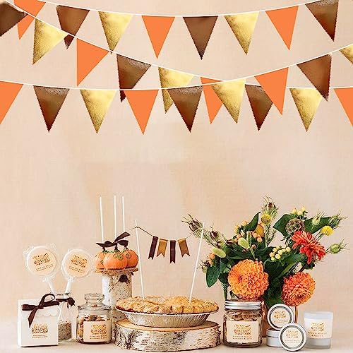 Fall Party Decorations Orange Gold Brown Metallic Fabric Triangle Pennant Banner Flag Bunting Garland for Autumn Fall Thanksgiving Wedding Birthday Bridal Shower Engagement Graduation Party Supplies - Image 4