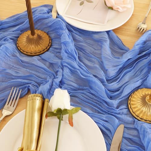 1 Pack Blue Cheesecloth Table Runner 120 Inch Boho Wedding Decor - Image 6