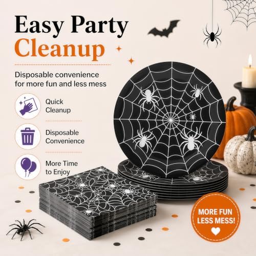 Halloween Plates and Napkins Set, 50-Piece Spider Web Party Set - Image 4