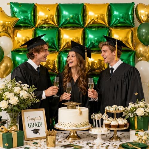 25PCS Dark Green Gold Square Foil Balloons Wall Backdrop - Image 7