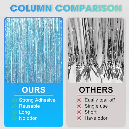 Voircoloria Light Blue Foil Fringe Backdrop Curtains, 3.3x6.6ft, 6pcs - Image 4