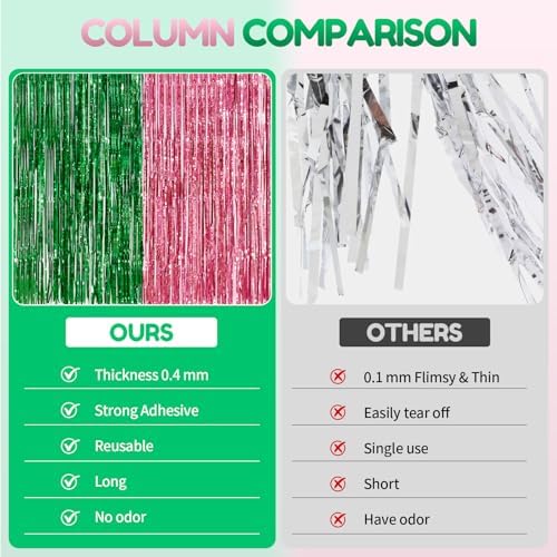 Pink and Green Party Decorations Tinsel Foil Fringe Backdrop 4 Pcs - Image 5