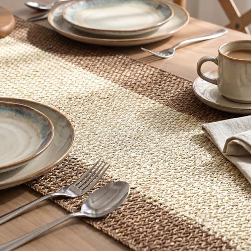 Artoid Mode Coffee Farmhouse Rustic Paper Braided Table Runner, Seasonal Christmas Woven Kitchen Dining Table Decoration for Home Party Decor 12x72 Inch - Image 3