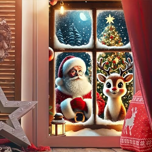 BlissYard Santa Reindeer Snowflake Christmas Banner 47x31 - Image 2