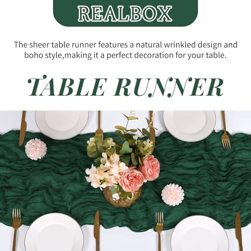 3 Pack Emerald Green Cheesecloth Table Runner 17x108 Inch Semi Sheer Boho Gauze Cheese Cloth Fabric Table Runners Table Decor for Wedding Party Baby Shower Birthday Home Decor Garden Farmhouse - Image 4