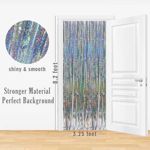 GOER 3.2 ft x 8.2 ft Metallic Tinsel Foil Fringe Curtains Party Photo Backdrop Party Streamers for Birthday,Graduation,New Year Eve Decorations Wedding Decor (1 Pack, Shiny Silver) - Image 6