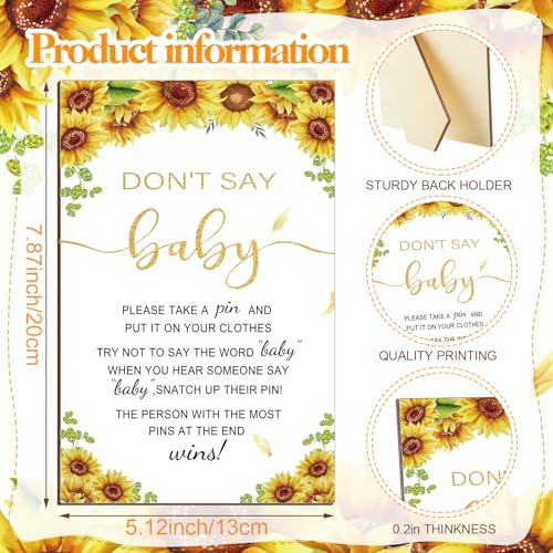 Patelai 321 Pcs Sunflower Baby Shower Decorations Games Supplies, 50 Guests - Image 4