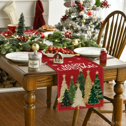 Artoid Mode Red Xmas Trees Table Runner Home Party Decor 13x90 Inch - Image 2