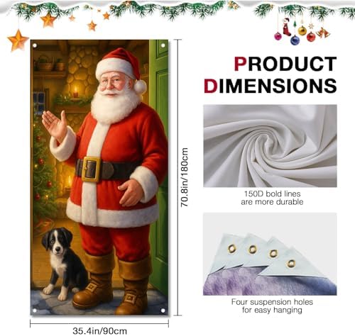 BlissYard Christmas Door Cover Ribbon Wrapped Box 35x71 Inch Polyester - Image 6