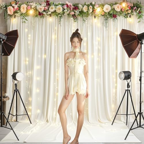 Cream White Backdrop Curtains with Lights for Wedding Parties,10x10FT Wrinkle Free Photo Backdrop Curtains Fabric Drapes for Baby Shower Ceremony Photography Photoshoot Decorations-5ft x 10ft 2 Panels - Image 6