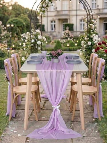 Pack of 15 Chiffon Table Runners 29 x 120 Inch, 10FT Long - Orchid - Image 3