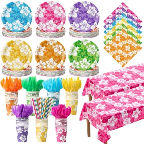 Vesici 452 Pcs Hawaiian Luau Party Decorations Tableware Set, Serves 50 by Vesici