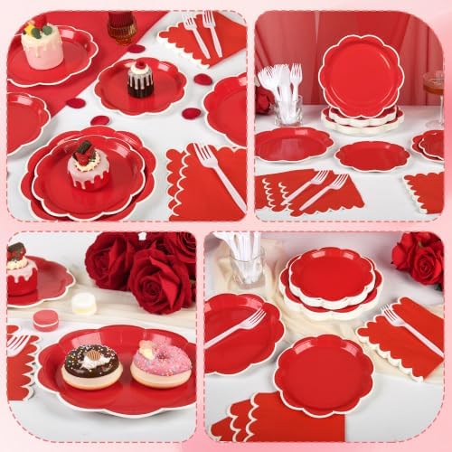 96 Pcs Red and White Plates and Napkins Party Supplies Serve 24 Guests - Image 7