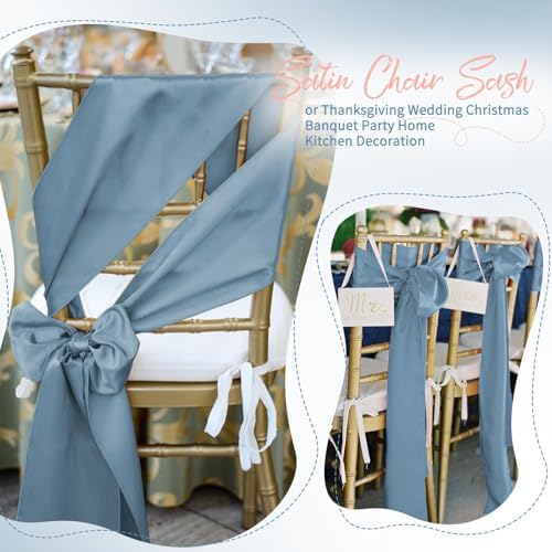60 PCS Dusty Blue Satin Chair Sashes, 7 x 108 Inch - Image 5