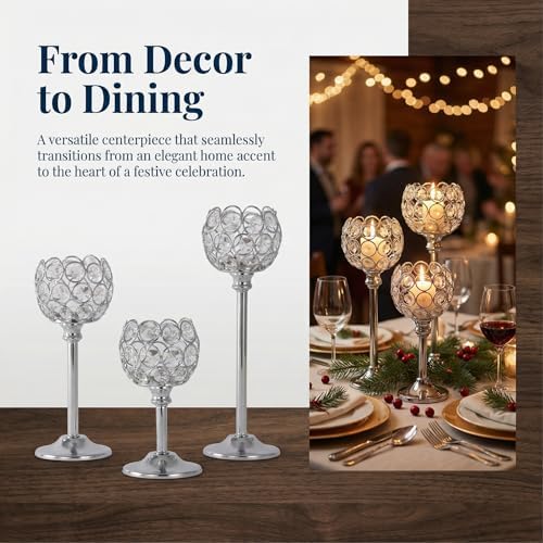 Crystal Candle Holders 4 Set of 12 - Sliver Vintage Hollow Ball Candle Stand for Table Centerpiece, Crystal Metal Tealight Candlestick for Wedding, Dining Room Decor - Image 3