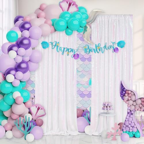 White Iridescent Sequin Backdrop 2 Panels 2FTx8FT Unicorn Backdrop - Image 2