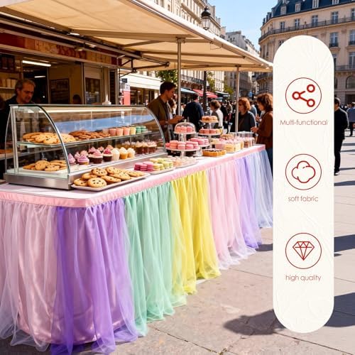 THARAHT Tulle Table Skirt 14FT 420CM Long for Rectangle Tables Round Tables Ruffle Desk Skirt for Princess Girls Birthday Party Cake Dessert Decorations Table Skirt - Image 4