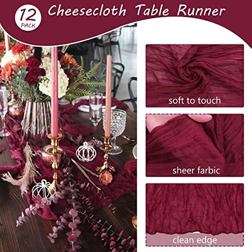 35x157 Inch Burgundy Cheesecloth Table Runner Fall Wedding Party Home Decor - Image 4