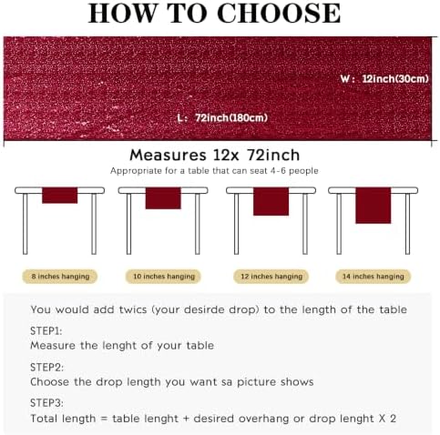 6 Packs 12 x 72 inches Sequin Table Runner, Burgundy Glitter Table Runner for Birthday Party Supplies Wedding Engagement Baby Shower Holiday Celebration Event Decorations - Image 4