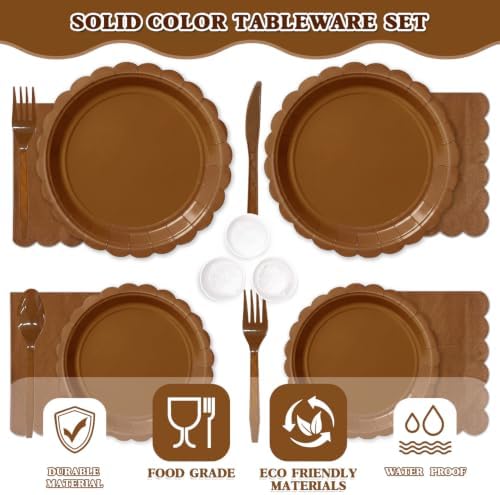 Vyntra 175 Pcs Brown Paper Plates and Napkins Party Supplies - Image 3