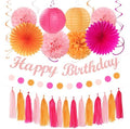 Hot-Pink Orange 21st Happy-Birthday Party-Decorations - 31pcs Sweet 16 18th Women Girls Paper Lanterns Streamers Banner,Tissue Pom Poms Fans Tassels Graland Decor,Fall Boho Backdrop Supplies Hugmoon by PartyDecorations