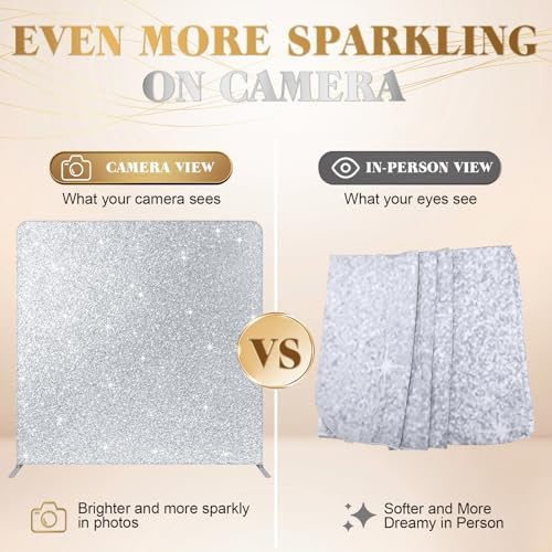 Oudain 7.6 x 7.6 ft Photo Booth Backdrop Sparkling Silver Tension Fabric Wedding Photo Booth Backdrop Double Sided Tension, Fabric Only, No Frame for Graduation Wedding Trade Show Event Photography - Image 4