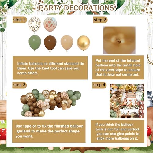 Woodland Baby Shower Decorations Neutral - Forest Animals Party Supplies Include Balloon Garland Arch, Oh Baby Backdrop, 4 Wood Grain Boxes, Fox Deer Raccoon Foil Balloons - Sage Green Gold - Image 6